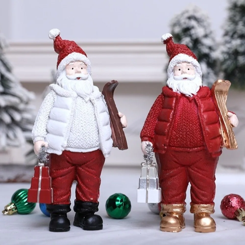 

Red White Santa Claus Ornaments Standing Handcrafted Christmas Figurine Resin Holiday Santa Statue Christmas Celebration