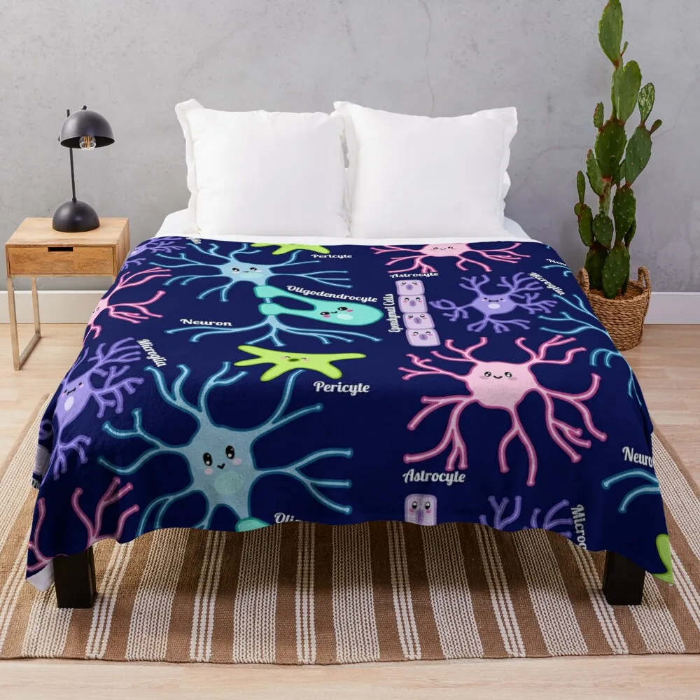 Kawaii Brain Cells - Neuroscience Throw Blanket Flannels Soft Plush Plaid heavy to sleep Blankets