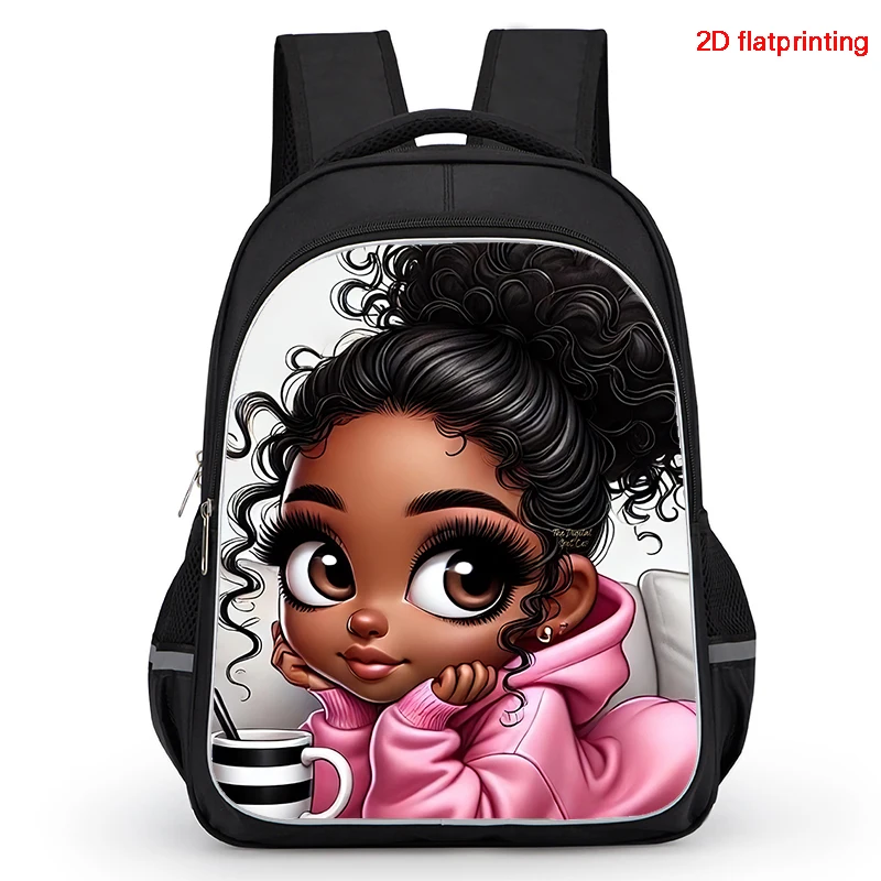 

Рюкзак для школьников с двойным карманом на молнии, с рисунком африканской девочки, для мальчиков и девочек, прочный детский школьный рюкзак