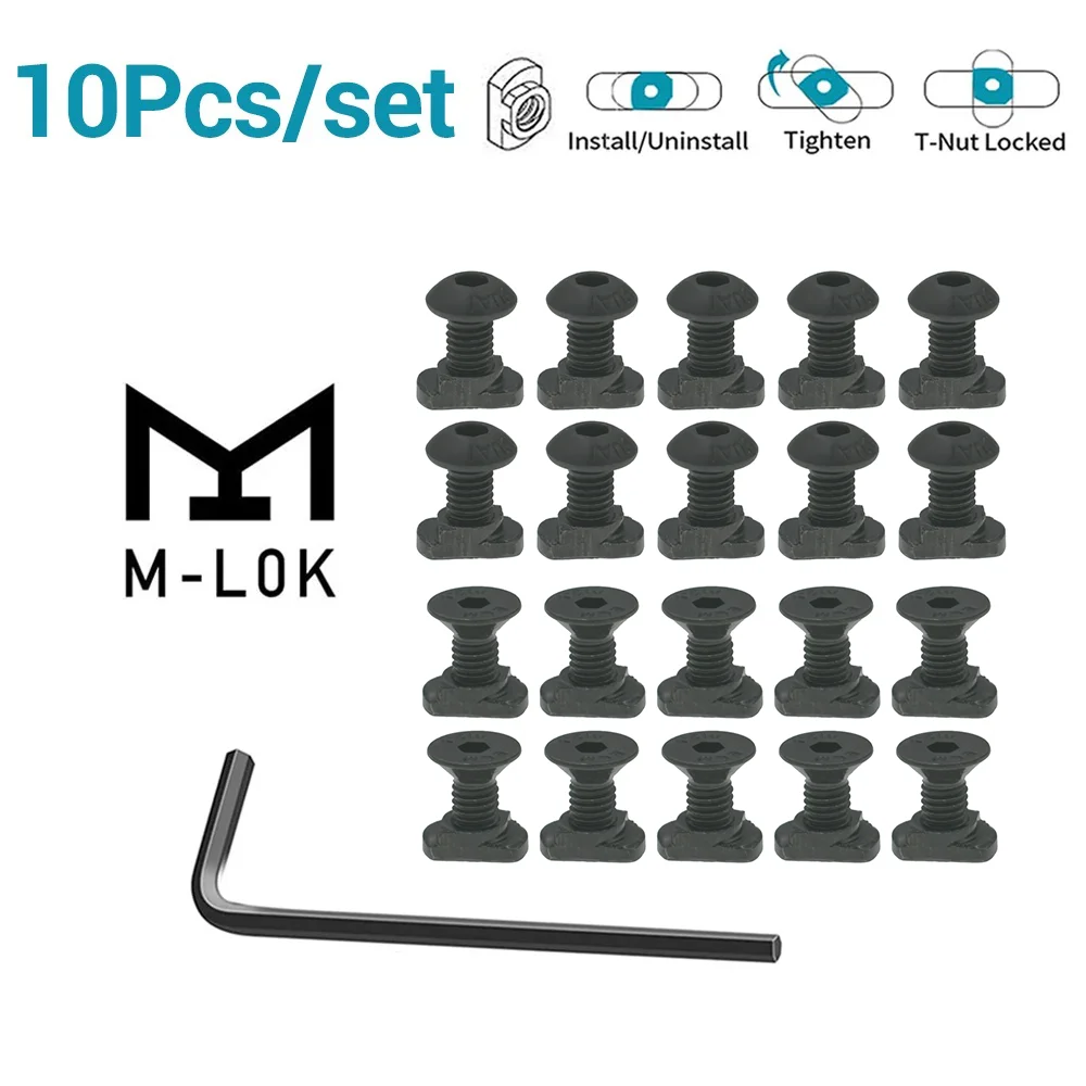 10Pcs M-LOK Screw Nut Replacement Set for MLOK Handguard Rail hand finger stop light mount  Hunting Gun Accessories