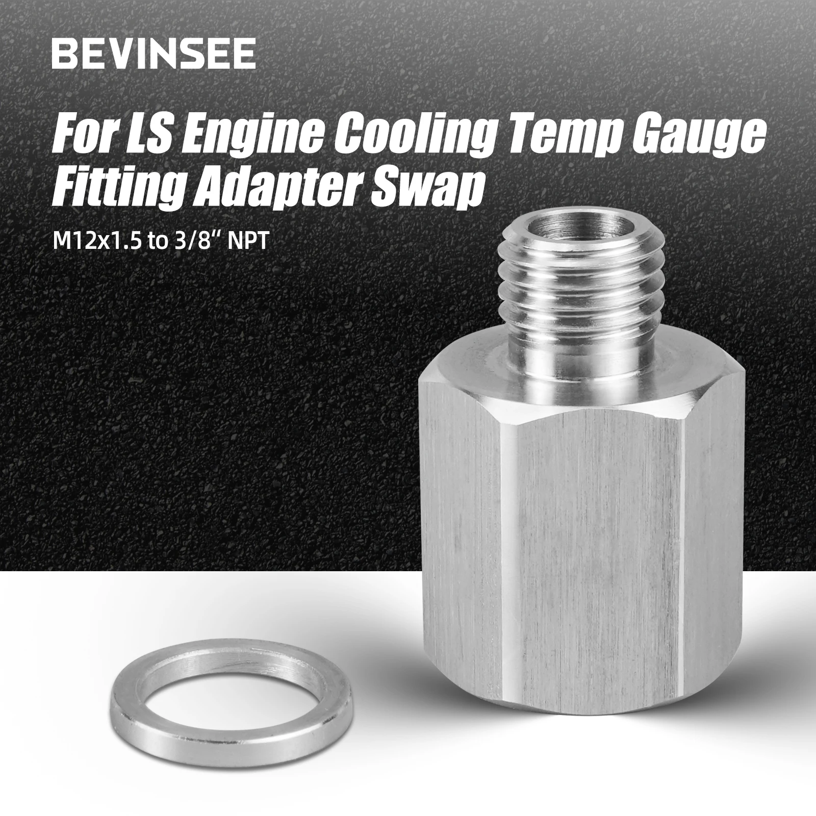 BEVINSEE Coolant Temperature Sensor Adapter M12x1.5 to 3/8 NPT for LS Engine for LS1 LS3 LS6 LSX LM7 LQ4 LR4 L59 LQ9 LS2 LM4 L33