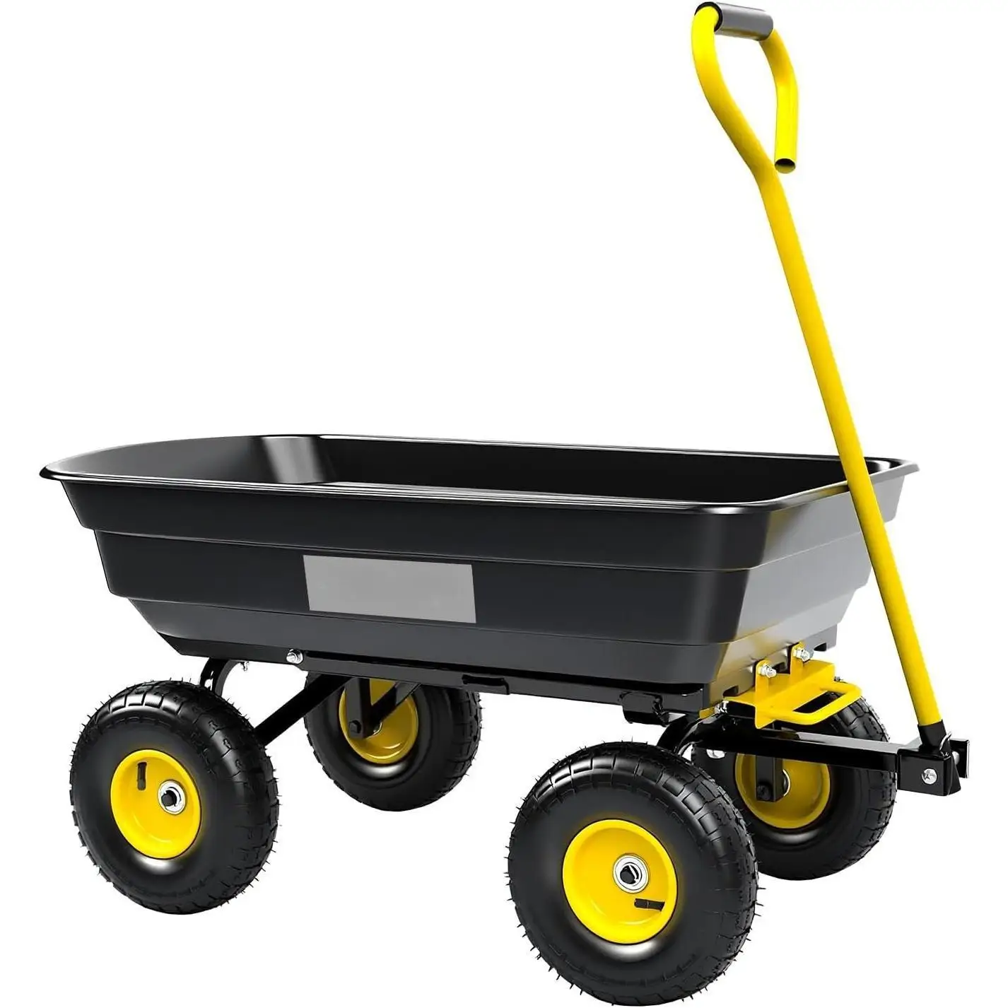 W_Garden Dump Cart, Heavy-Duty Utility Wagon with 600 lb Capacity, 4 Cu Ft Bed, 10" Pneumatic Tires, 180° Pivot Steering