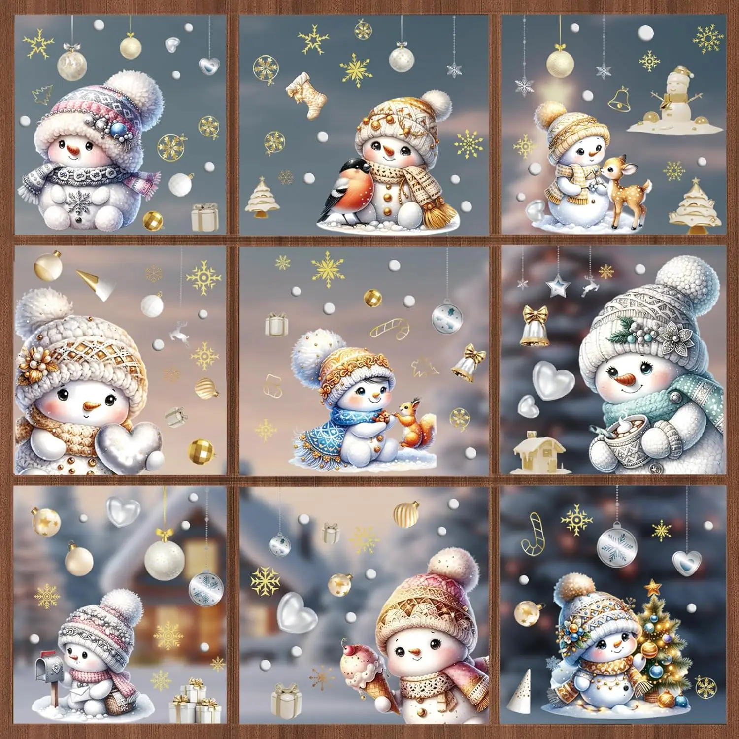 

1 Set Christmas Snowman Window Stickers 9 Sheets Static Window Clings for Glass Xmas PVC Window Decals Decorations for Christmas