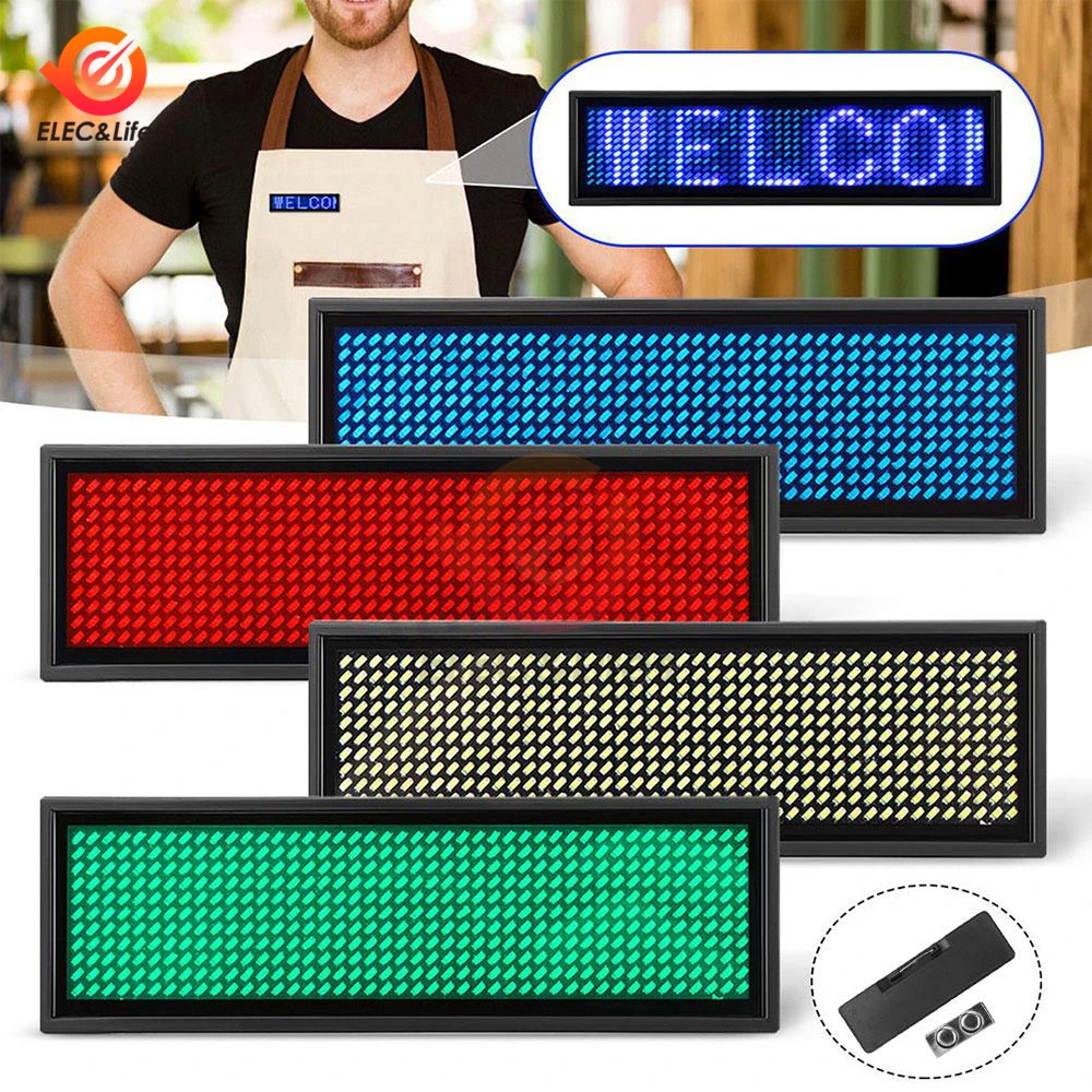 Bluetooth led nome crachá diy programável rolagem placa de mensagem mini display led hd dígitos de texto padrão exibição 5 cores