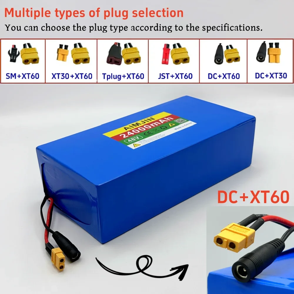 48V 24000mAh 13S6P Rechargeable Battery Pack Suitable for Electric Bicycles Scooters  Battery Built in BMS 2000W + 54.6V Charger