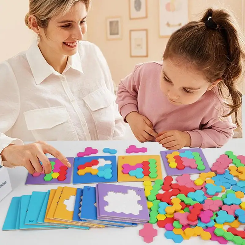 Rosyjskie klocki Puzzle Montessori Logika IQ Puzzle Drewniane klocki sześciokątne Edukacyjna tablica geometryczna dla niebios Nephews Sons