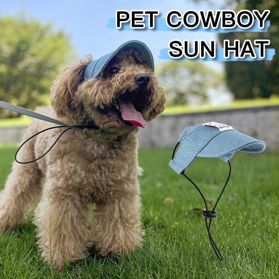 Kimpets Pet Cat Dog Accessories Going Out Denim Sun Hat Pet Ear Dew Sun Protection Cartoon Cute Photo Hat Pet Supplies