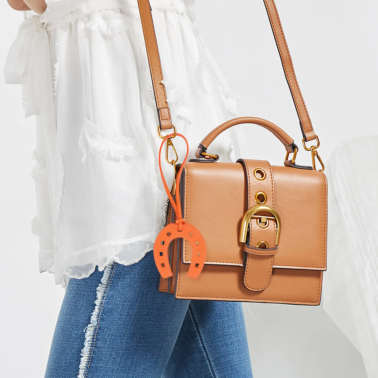 قلادة حدوة الحصان برتقالية PU حقيبة إبداعية معلقة سلسلة مفاتيح مزخرفة خفيفة الوزن حقيبة يد ساحرة #1