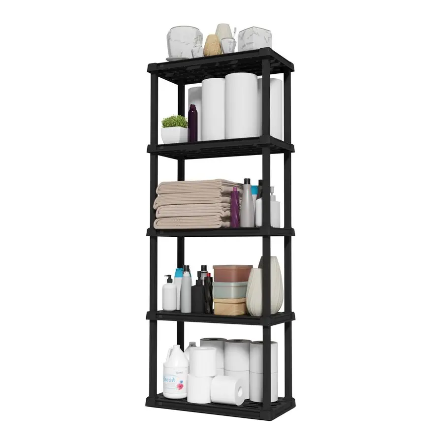 

USA 5Shelf Light Duty Plastic Storage Shelves, 250lb Capacity, 64 H x 24 W x 12 D, Medium Modular Shelving Unit Storage Organize