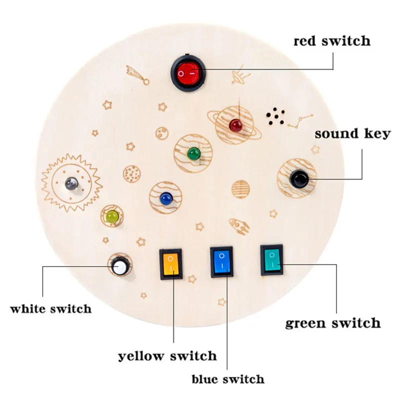 Montessori Busy Board Sensory Toys Wooden With LED Light Switch Control Board Travel Activities Children Games For 2-4 Years Old