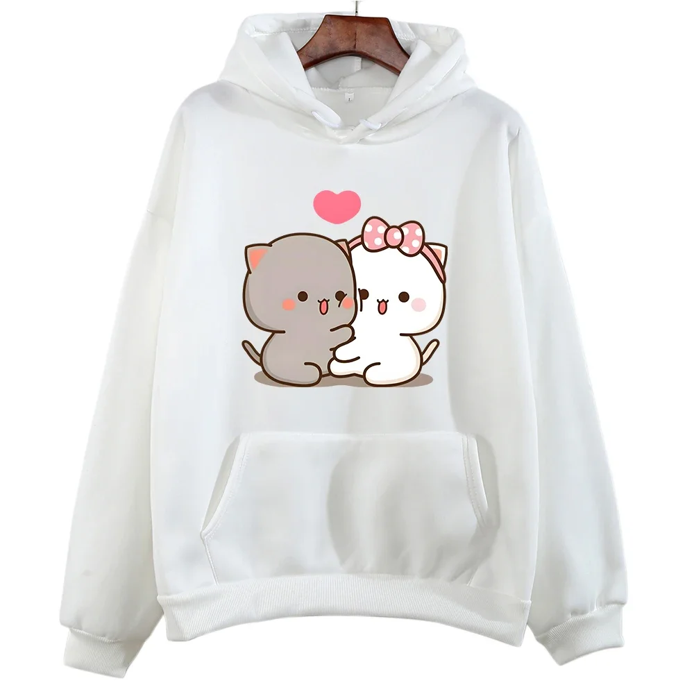 

Cute Mochi Peach Cat Hoodies Women/Men Kawaii Cartoon Print Sweatshirts Long Sleeve White Aesthetic Pullovers Oversized Hoodie