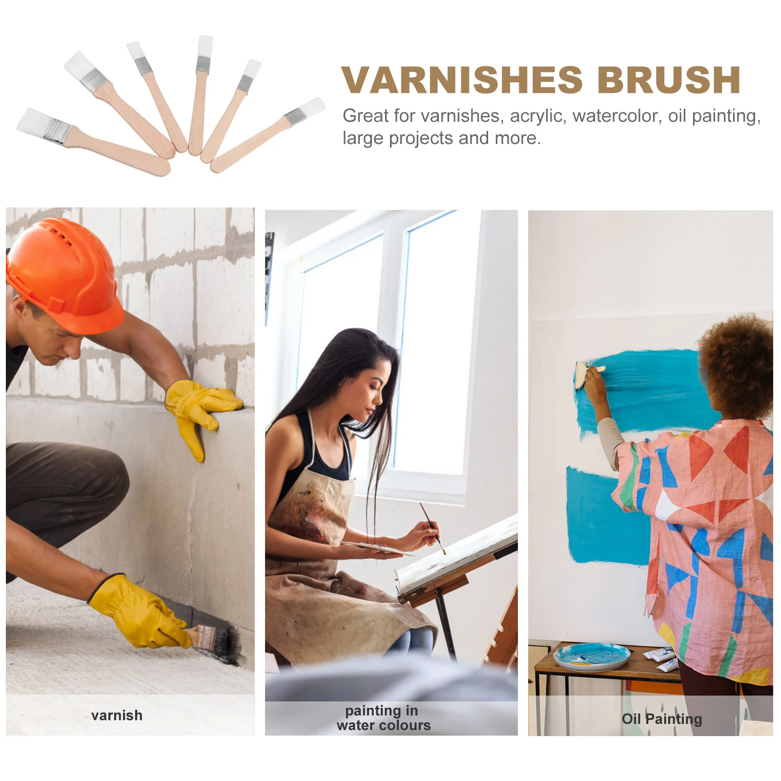 

6Pcs Natural Material Chip Brushes for Adhesives Touchups and Paint Sturdy Long Lifespan Multiuse in Kitchen