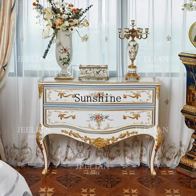 

French luxury hand-painted sticker gold foil foyer entrance cabinet solid wood furniture storage