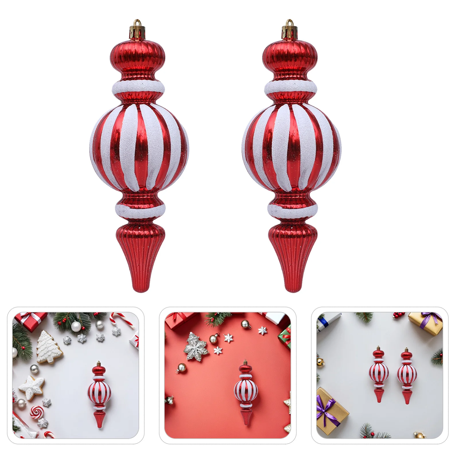 

4Pcs Festive Gourd Hanging Ornaments Red and Tree Decorations Striped Pendant for Holiday Party