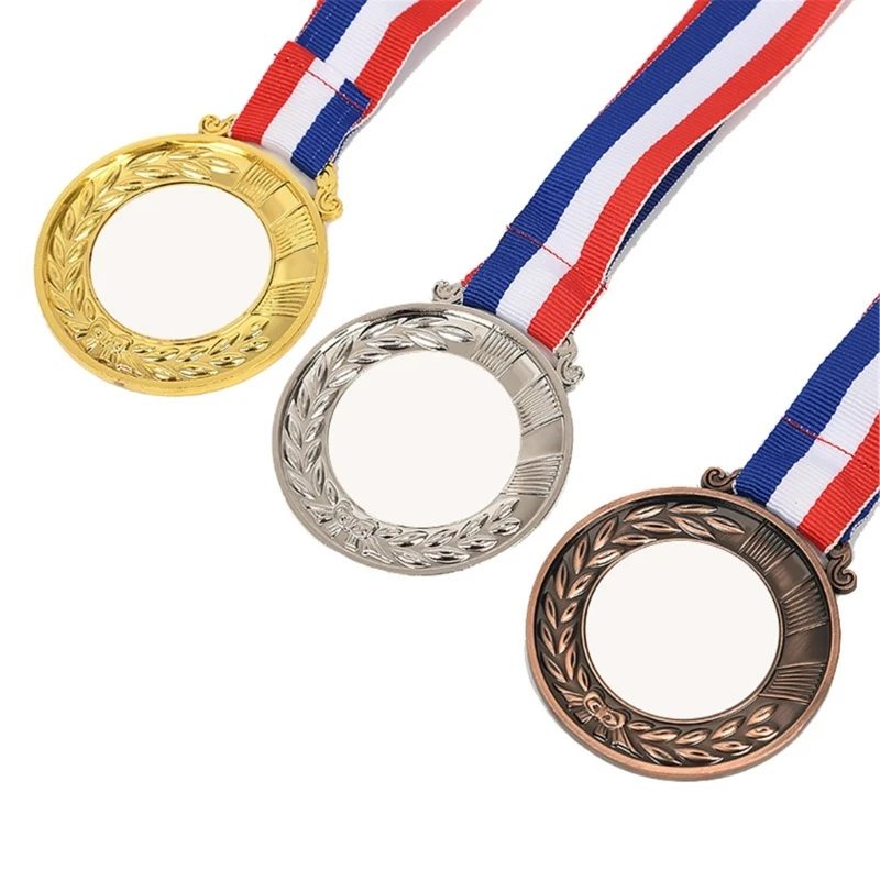 652F Blank Medals with Colorful Ribbon Double-Sided Printed Sublimation Medals Customized Prize for Personalized Awards