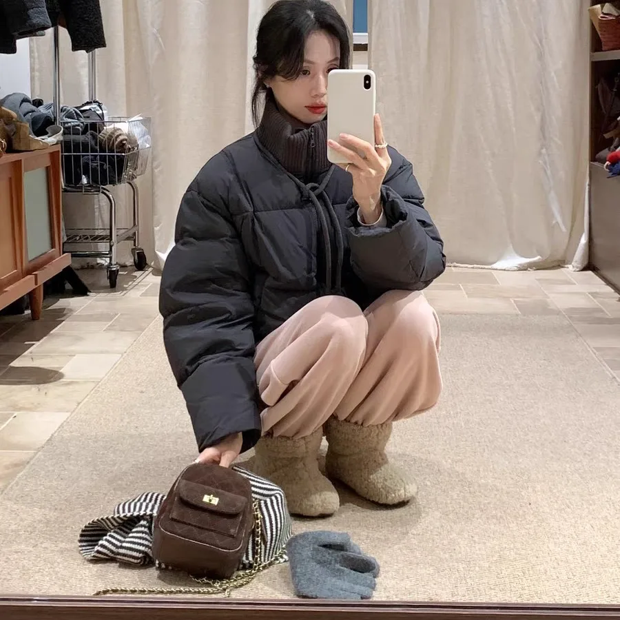 Laid-ba Sle ハイウエスト Dstring ワイドレッグスウェットパンツ女性ルーズ痩身カジュアルパンツロングブレードパンツ綿ウール生地