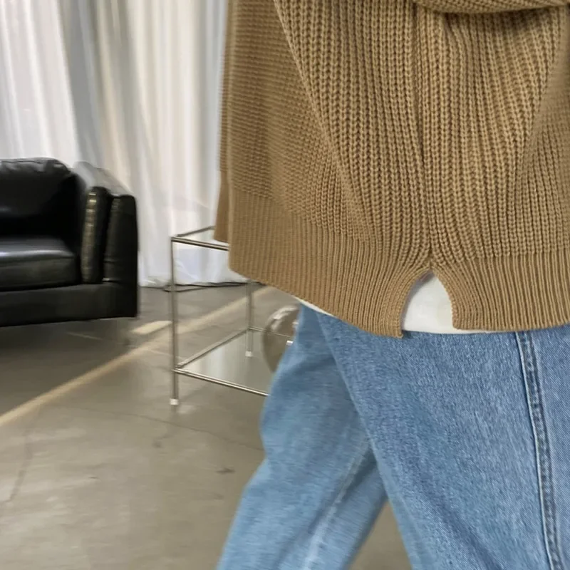 Jerséis de punto para hombre, Color puro, holgados, a la moda, holgados, para otoño e invierno, jerséis que combinan con todo, ropa de calle informal Harajuku Ins