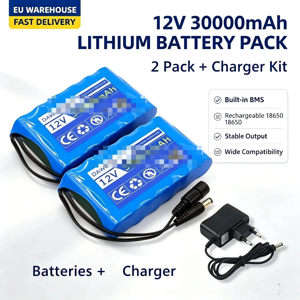 Nowy akumulator litowy 12V 30000mAh 18650, konfiguracja 3S2P, duża pojemność, wbudowany system BMS, akumulator wielokrotnego ładowania do małych urządzeń elektronicznych.