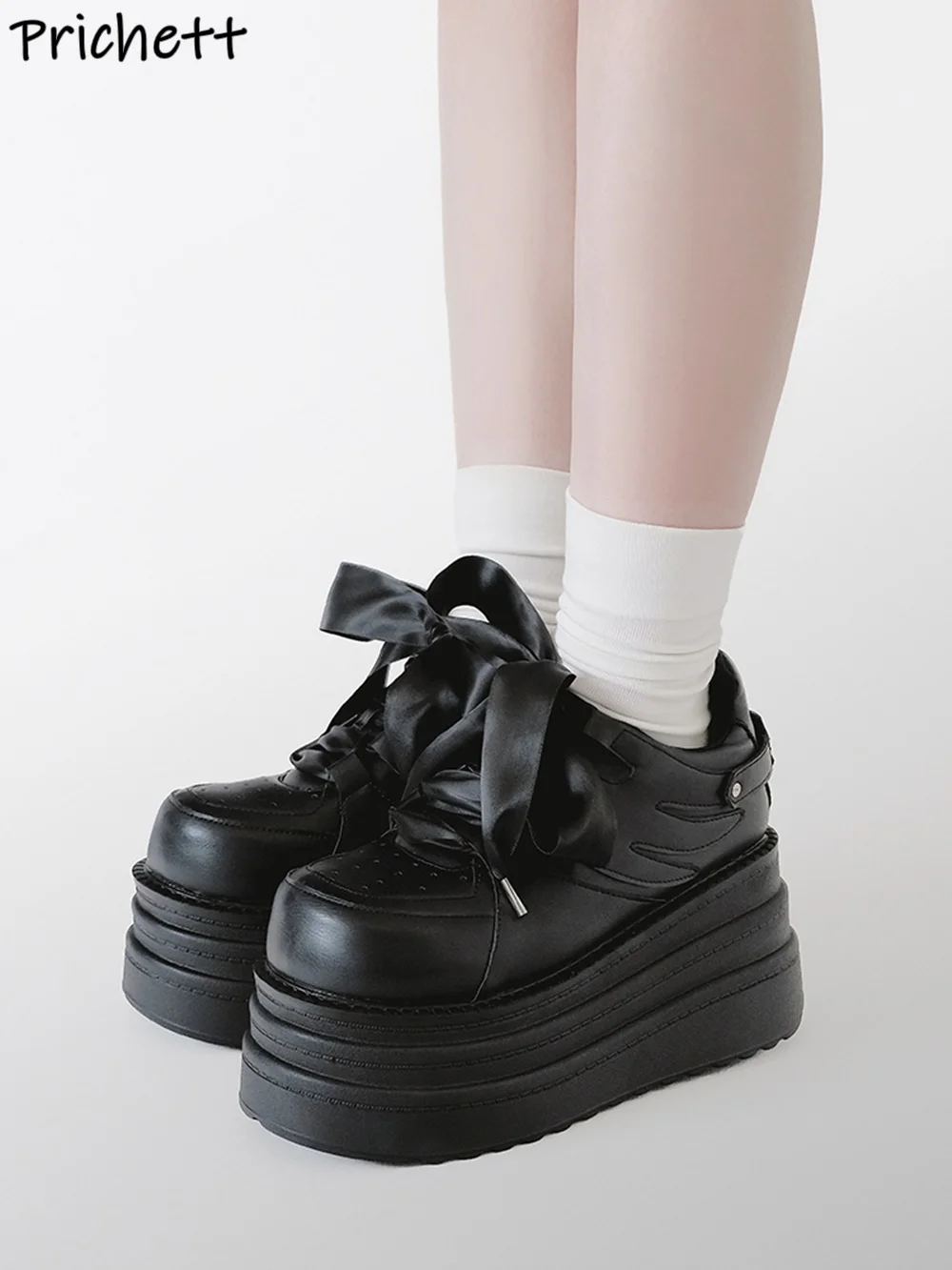 

Platform Air Mesh Pumps Thick Soled Leather Cross Tied Solid Ribbon Shoes Women's Concise High Increase Fashion Shoes 2025