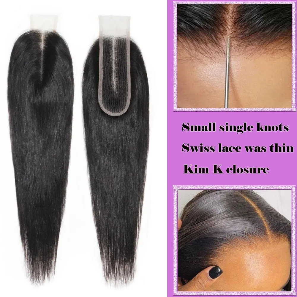 2x6 레이스 클로저 생인모 스트레이트 롱 딥 파팅 킴 K 클로저 100% 인모 내추럴 컬러 프리플러킹 풀 엔드