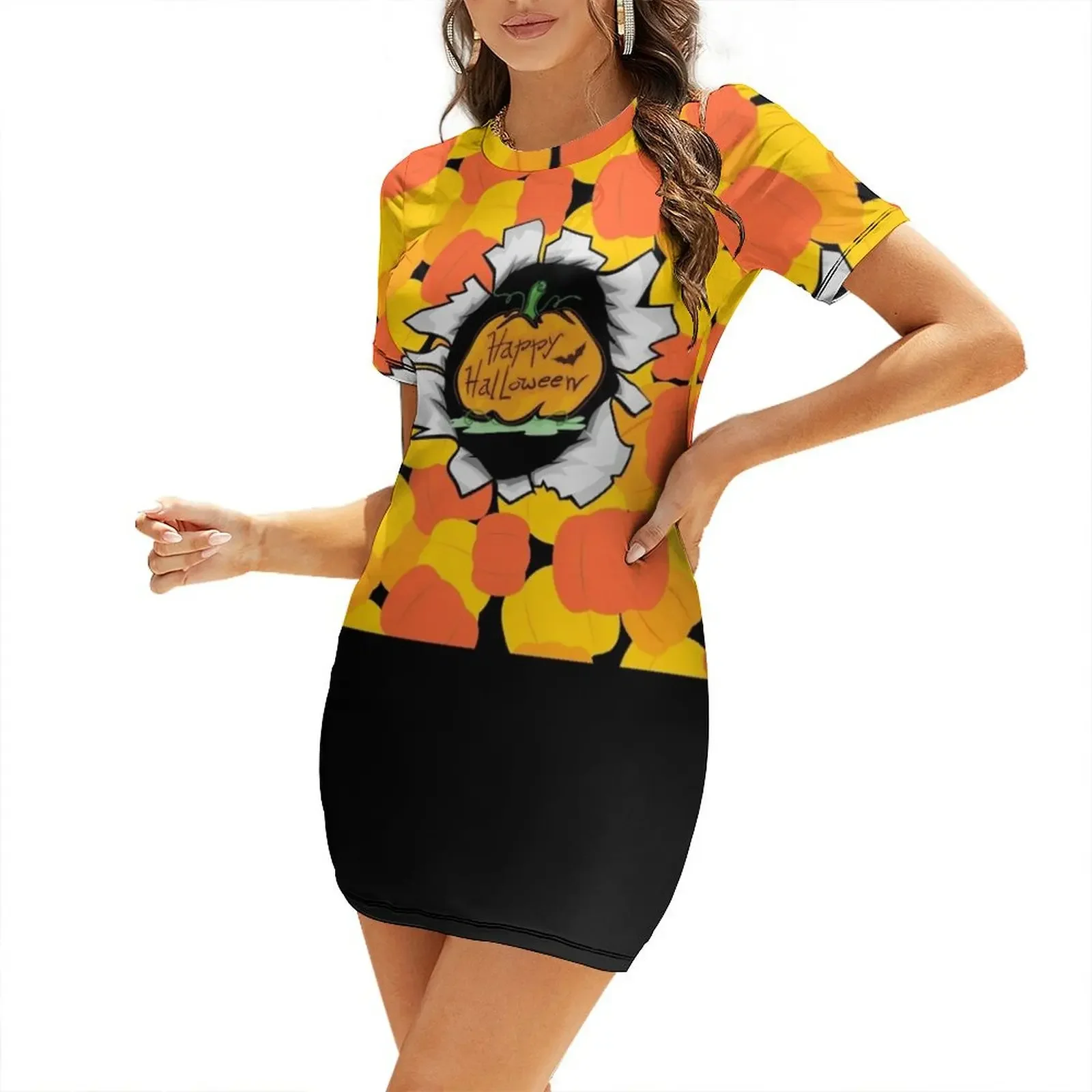 

Happy Halloween Pumpkins Short-Sleeved Dress summer dresses womens 2025 clothes elegant women's dresses for wedding Dress
