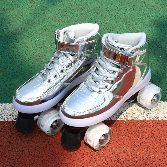 

EACH New LED Charging Flashing Colorful Lights Quad Roller Skates Men and Women Skating for Children Adult