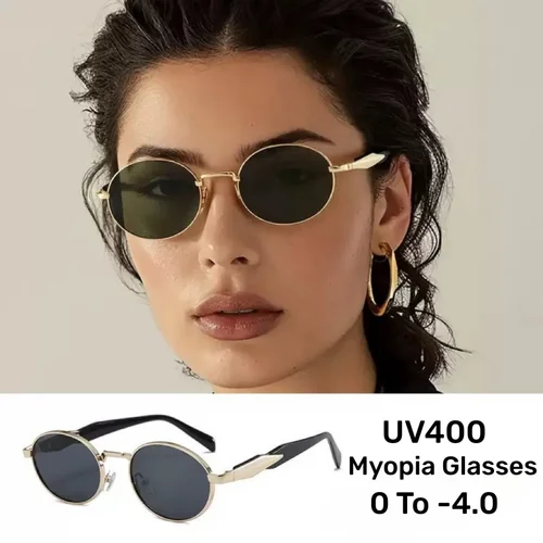 Gafas de miopía ovaladas de Metal con protección UV, gafas de sol de Metal populares de diseñador de marca de lujo, gafas de sol UV400 para hombres