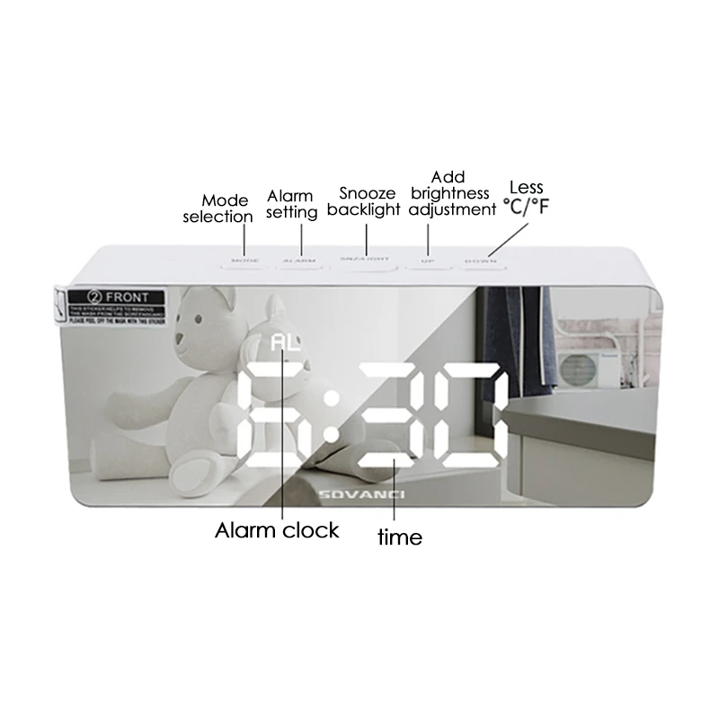 Led Digital Alarm Clock Snooze Alarm Clock With Mirror Adjustable Brightness And Temperature Display