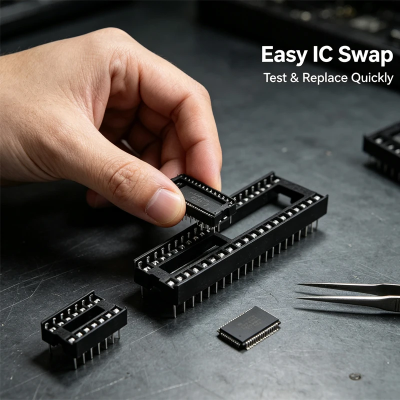 10Pcs DIP IC Socket 2.54mm Pitch, 6/8/14/16/18/20/24/28/32/40 Pin Dual In-line Chip Socket Connector for IC Circuit Prototype DI