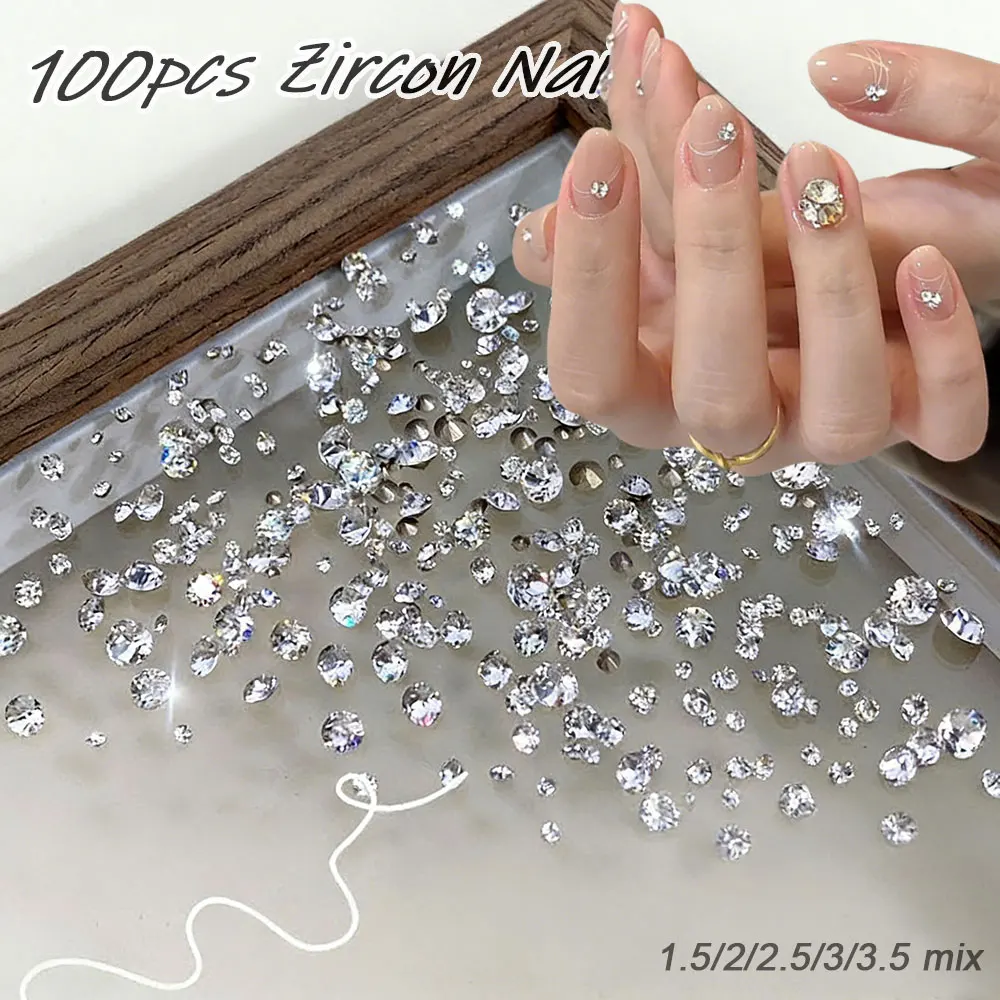 100pcs Shiny K9 Zircon Clear Pointed Back Nail Diamond Mix 1.5/2/2.5/3/3.5mm Nail Rhinestones Fashy Crystal Gems Nail Jewelry 7@
