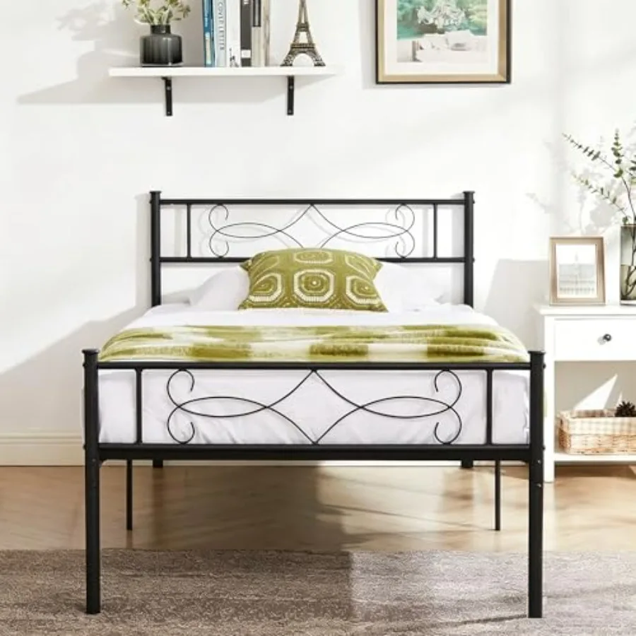 

14" Size Metal Platform Bed Frame with Headboard, Premium Steel Slat Support No Box Spring Needed, Noise-Free Anti-Slip, Easy A