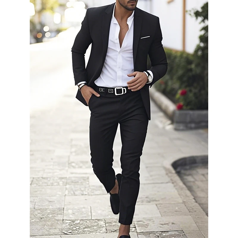 Men's Suit Elegant Business Casual Suit ​2 Piece Men's Suit Lapel Collar Dress Pant with Pocket for Wedding Suit Formal Occasion
