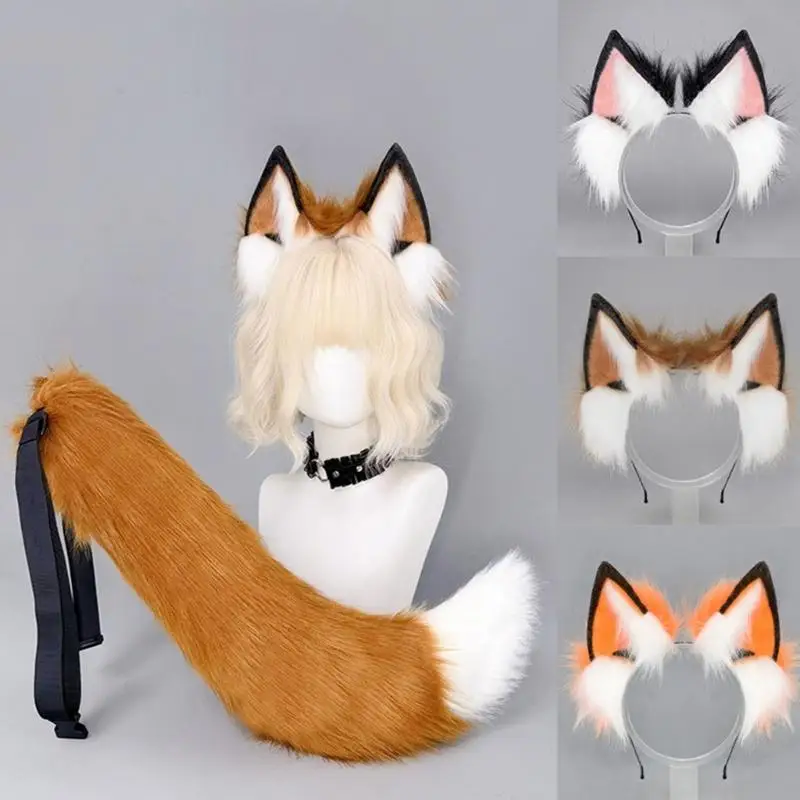 270D快適な動物の耳のヘッドピース取り外し可能なテールハロウィーンコスチュームアクセサリー大人の長い摩耗快適