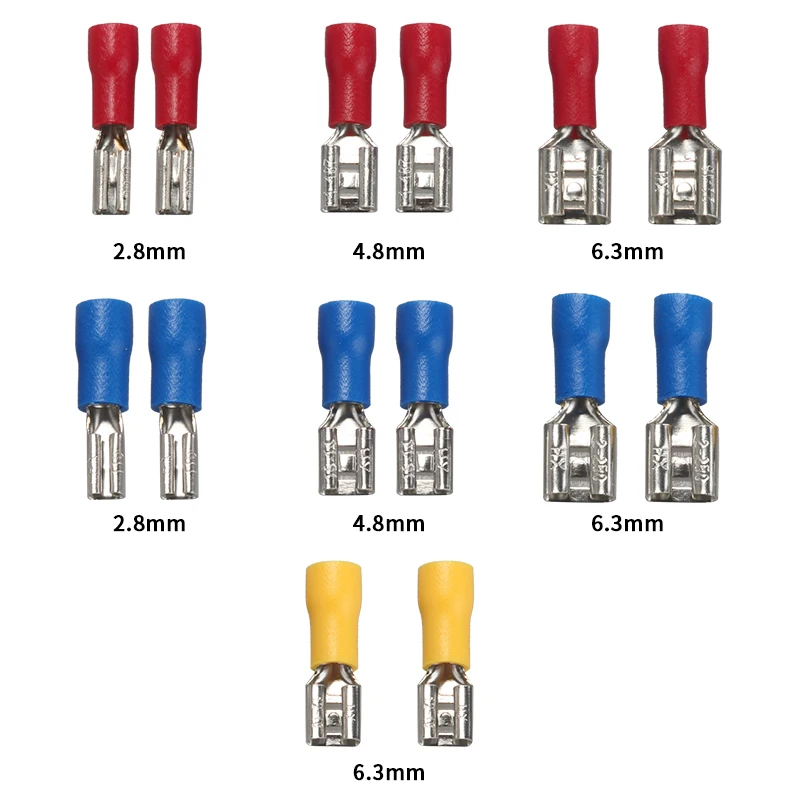 50 sztuk izolowane uszczelnienie złącze przewodu widełkowego żeńskie zaciskane zaciski elektryczne zaciskane złącze zaciskowe zestaw 2.8mm 4.8mm 6.3mm