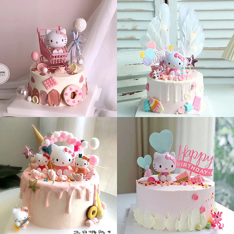 HelloKitty Kawaii Cartoon Cake Decorating Ornament Anime Figure Birthday Topper Fruit Cake Ornaments Gift Baking Accessories