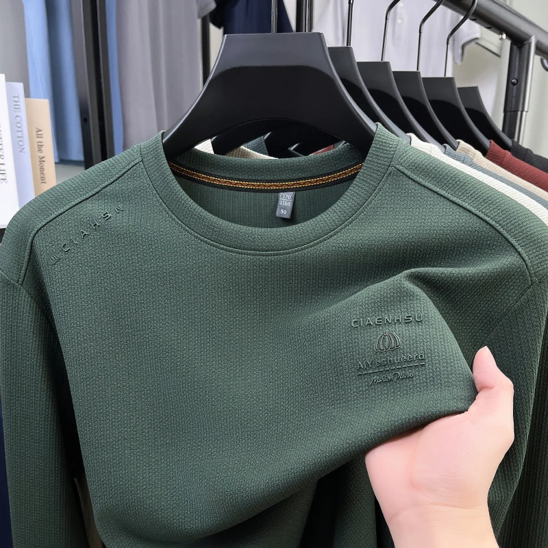 Marca de alta qualidade manga longa camiseta masculina outono novo casual em torno do pescoço pulôver na moda carta impressa solto moletom esportivo
