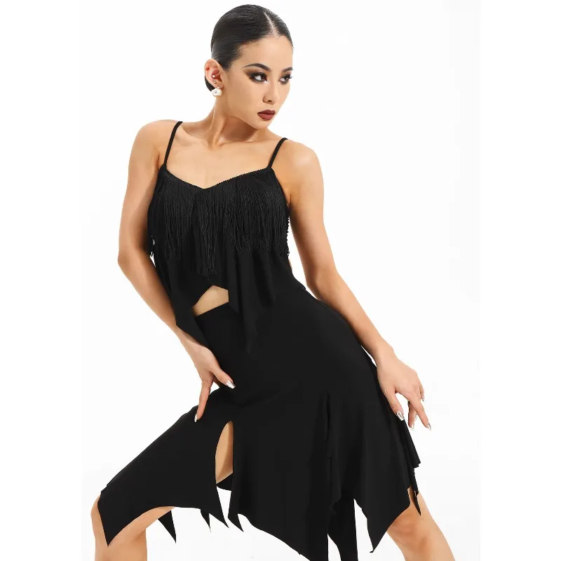 Abito da ballo latino personalizzato Abito da pratica Mezza gonna volante irregolare aggiornata Alla deriva e abbagliante per adulti GL-27