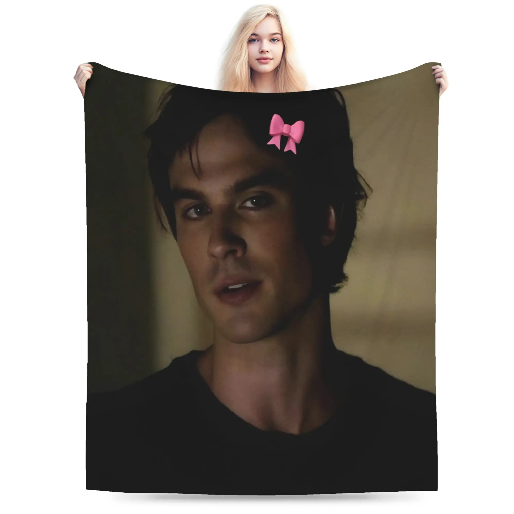 Bow Damon Salvatore Blanket Quality Super Warm  Bedding Throws Spring Kids Adult Living Room Print Bedspread