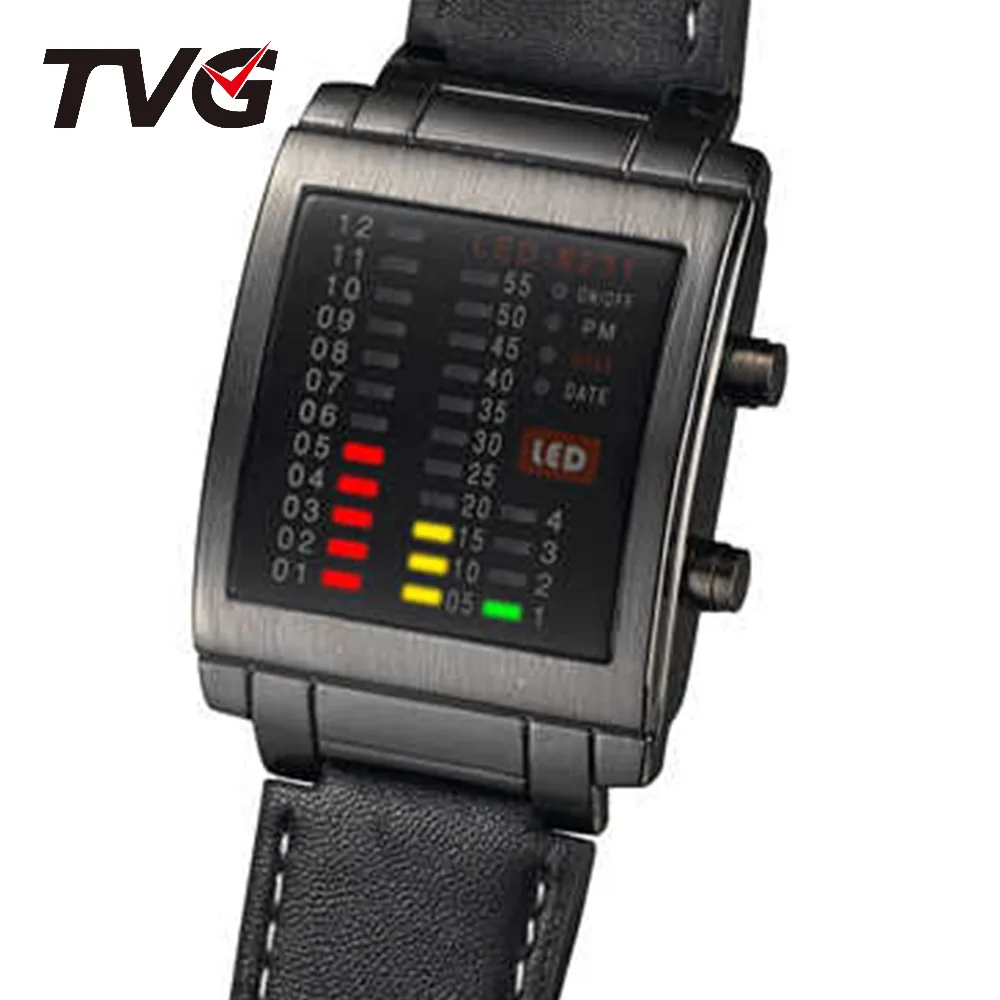 TVG Dgital Watch for Men LED Electronic Watches Mens Date Week Personality Rectangle Wristwatches Male Clock