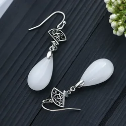 White Natural Jade Water drop Earrings Fashion Accessories Real Jewelry Gifts for Women Luxury Lucky Stone Charm Designer