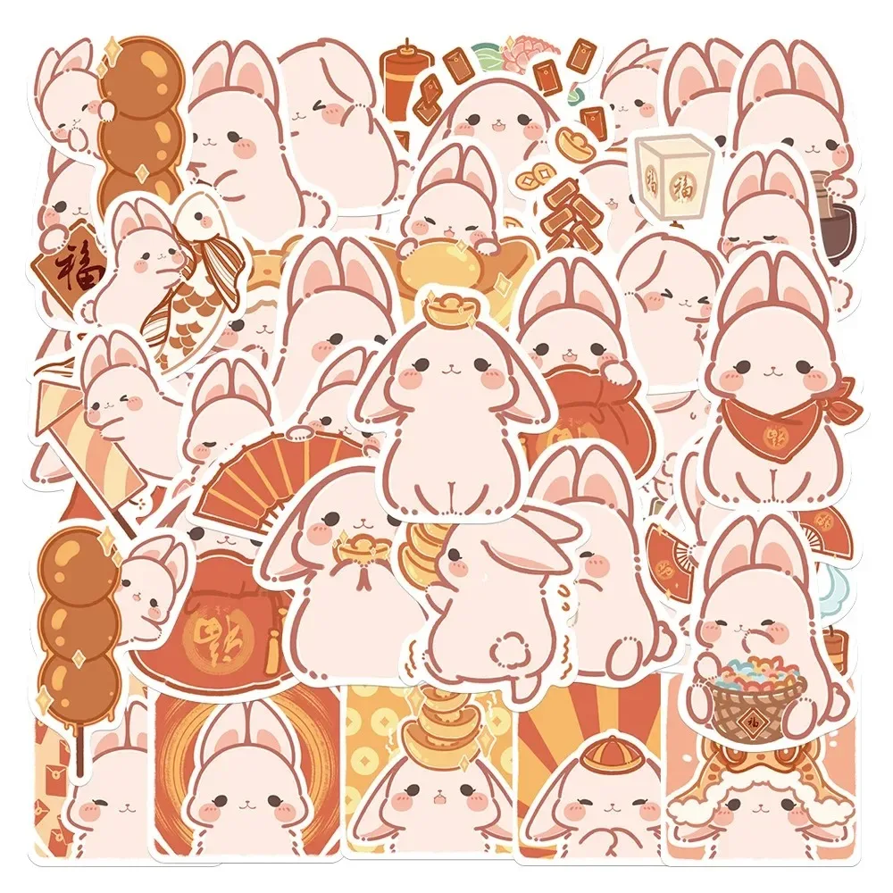 40PCS Cartoon Rabbit Cheese New Year’s Style Sticker Graffiti iPad Suitcase Guitar DIY Notebook Cup Decoration