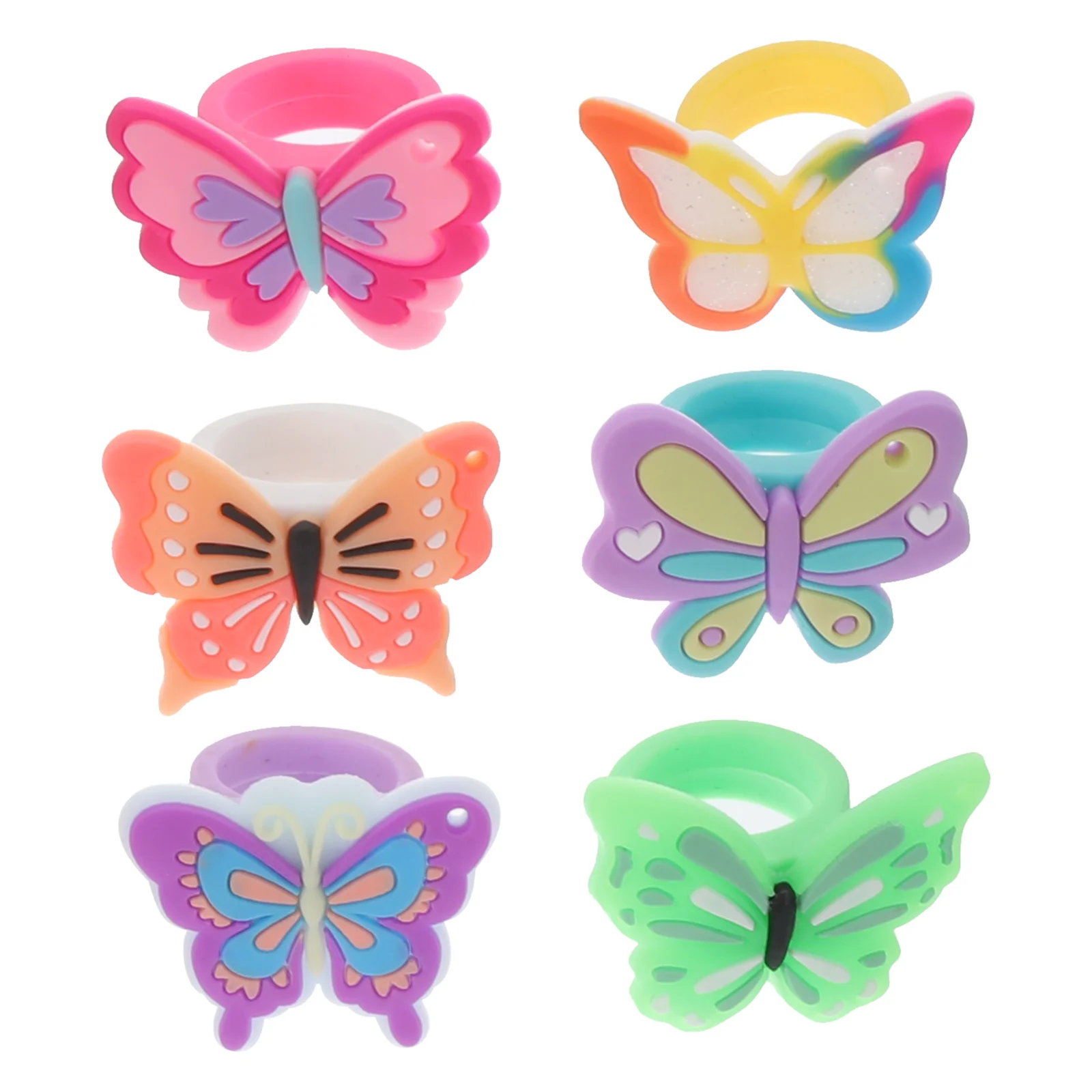 Anillo de mariposa de dibujos animados para niños, 12 piezas, regalos adorables de Pvc, juguetes para niños y niñas