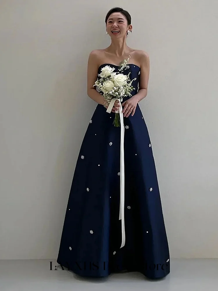 

LAYXHS Elegant Evening Dresses Black Strapless A-line Beaded Wedding Party Dress Customized robe de soirée