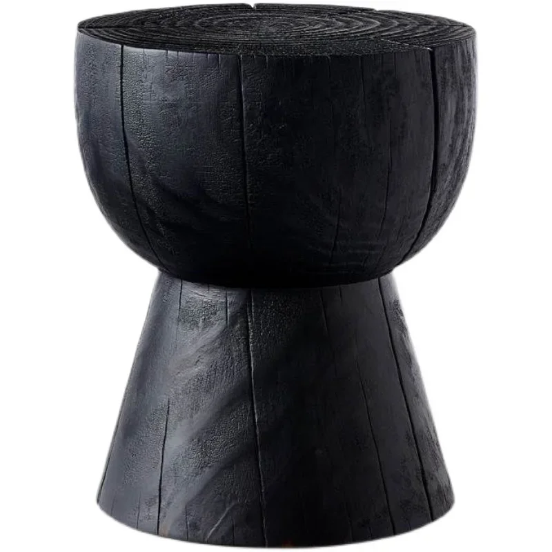 Solid wood charcoal burning black stump stool creative modeling design ornament corner few sides stump old log pier