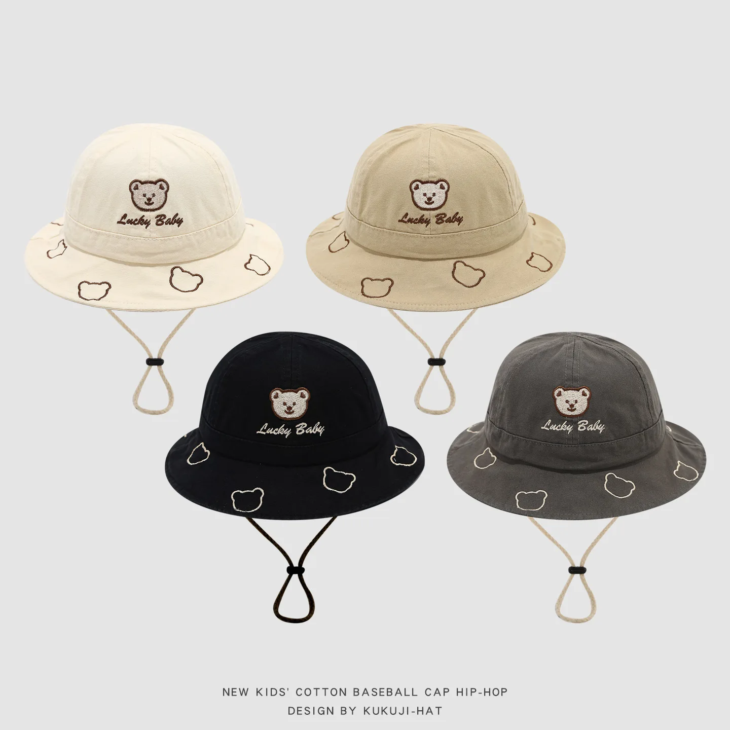 2026 Cute Cartoon Bear Baby Bucket Hat Summer Outdoor Baby Boys Girls Fisherman Hats Solid Color Infant Toddler Basin Cap view 2