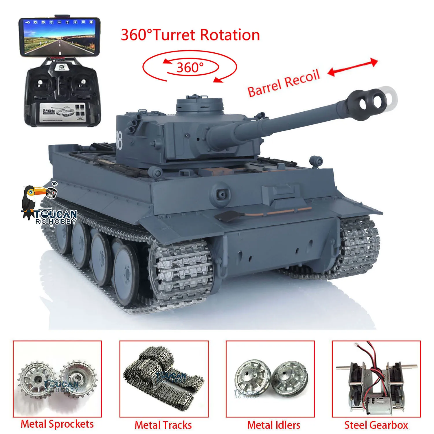 Heng Long 1/16 7.0 Upgrade Tiger I RC Tank FPV 3818 W/ 360° Turret Barrel Recoil Vehicle Cars Remote Control Panzer for Adults - view 2