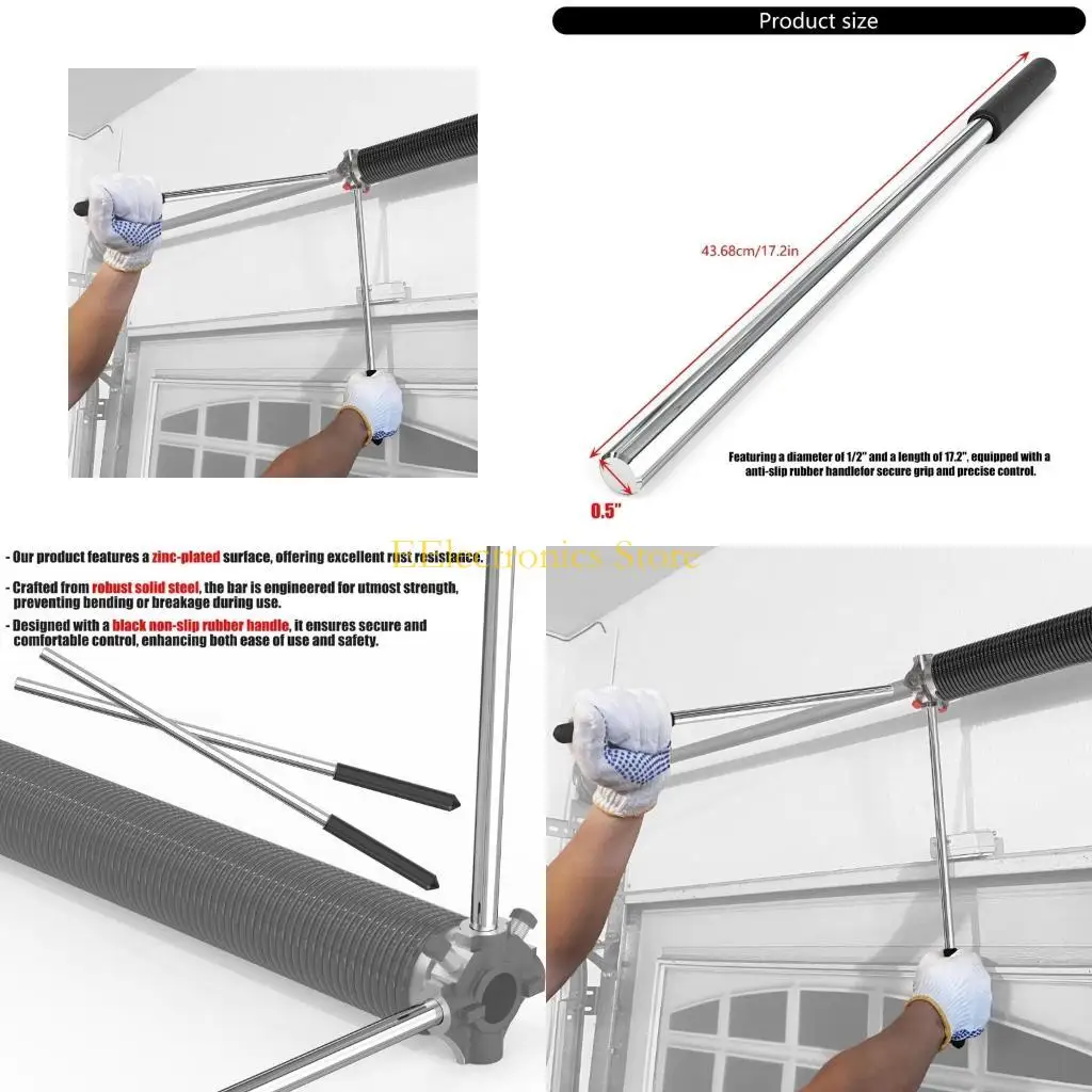 B03C Pair of Garage Door Torsion Spring Winding Rod Solid Steel Build Suitable for Safe Spring Adjustments Easy Installation