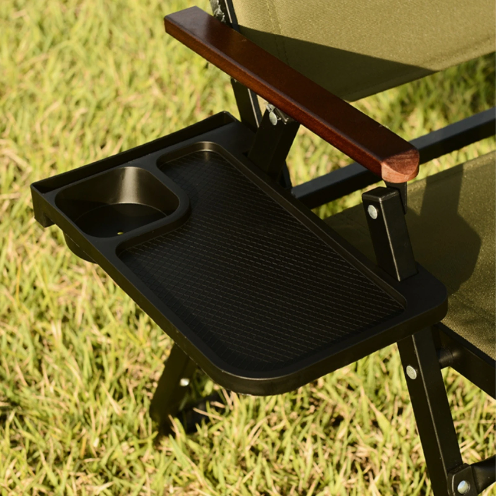 Chair Side Tray Textured Chair Arm Tray with Cup Holder Snap-on Armrest Table Space-Saving Slimline for Campers, Camping