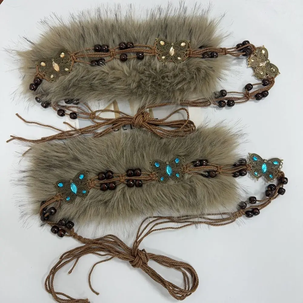 

Модный богемный пояс с веревкой, роскошный дизайн, винтажный пояс из искусственного меха Y2K, универсальный пушистый пояс, женская мода