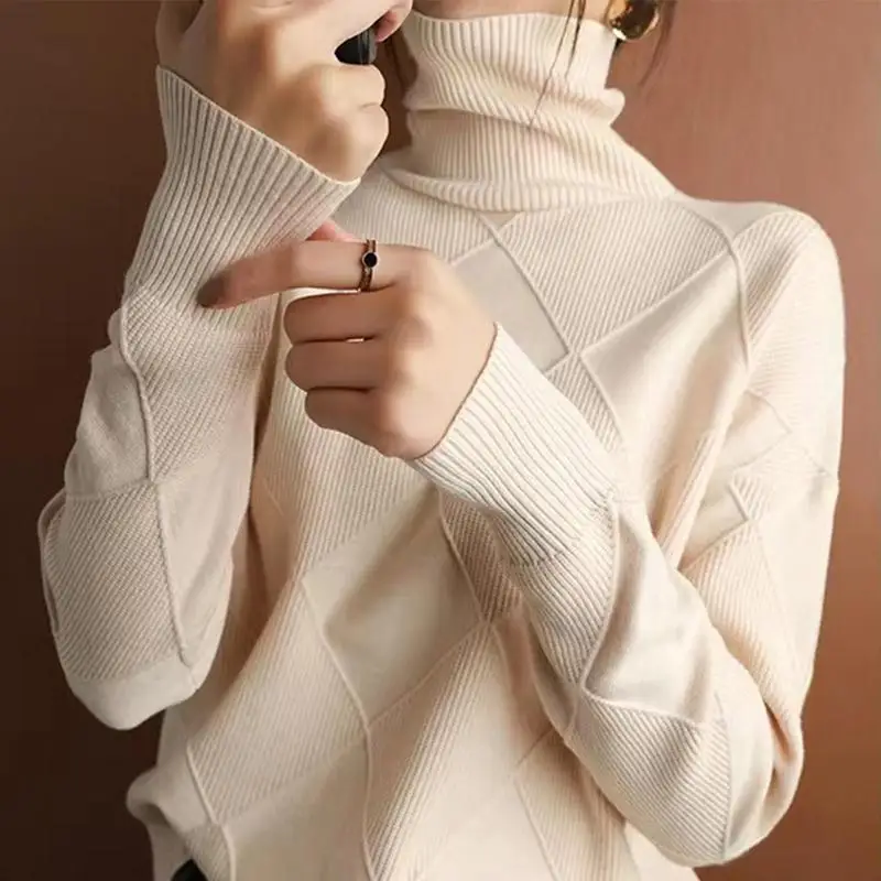 Turtleneck Sweater Long Sleeve High Neck Winter Sweater Warm Turtleneck Sweaters Knitted Loose Women Pullover Sweater Jumper